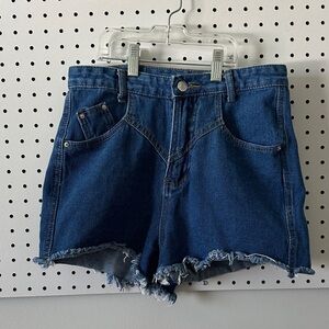 SHEIN Blue Frayed Hem Jean Shorts